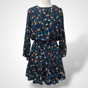 Zara Floral Skort Dress Women Size M Tiered Mini 3/4 Balloon Sleeve Ruffle Hem